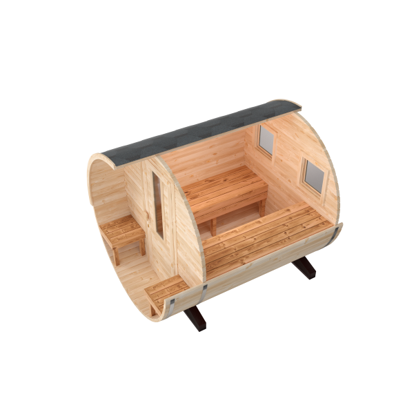 Fasssauna / Gartensauna / Banja / Round 2,4 m mit Balkon